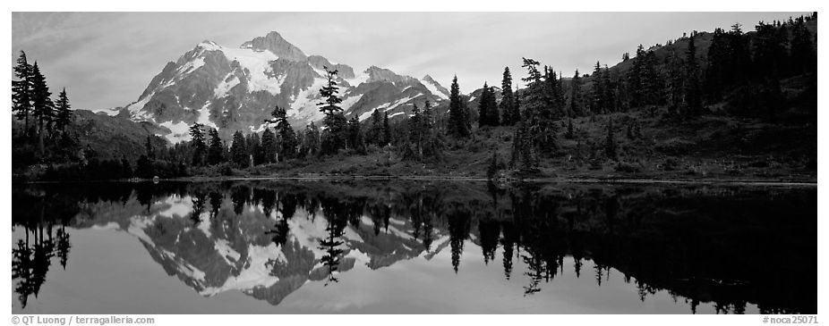 Miror reflection of Mount Shuksan.  (black and white)