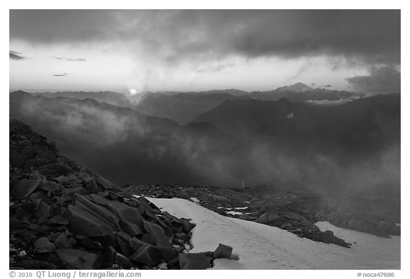 Sunset from Hidden Lake Peak, North Cascades National Park.  (black and white)