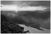 Sunset from Hidden Lake Peak, North Cascades National Park. Washington, USA. (black and white)