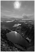 Moon above Hidden Lake, North Cascades National Park. Washington, USA. (black and white)