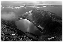 Hidden Lake with moonlight reflected, North Cascades National Park.  ( black and white)