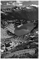 Forbidden, Boston, and Sahale Peak above Hidden Lake, North Cascades National Park.  ( black and white)