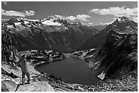 Visitor looking, Hidden Lake, North Cascades National Park.  ( black and white)