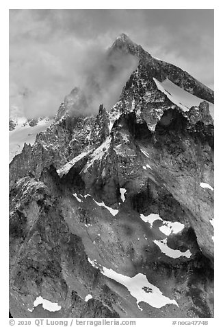 Cloud-shrouded Eldorado Peak, North Cascades National Park.  (black and white)