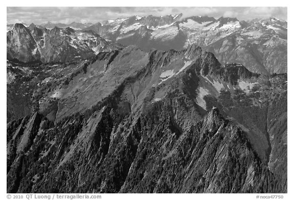 View towards the Pickets, North Cascades National Park.  (black and white)