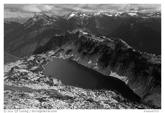 Hidden Lake and Glacier Wilderness Peaks, North Cascades National Park.  (black and white)