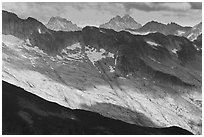 Distant peaks in dabbled afternoon light, North Cascades National Park.  ( black and white)