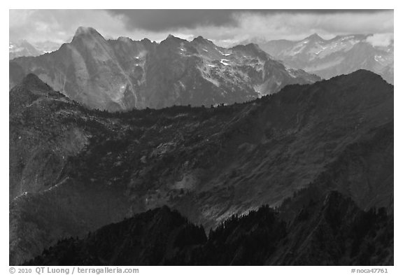 Distant ridges in storm light, North Cascades National Park. Washington, USA.