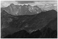 Distant ridges in storm light, North Cascades National Park. Washington, USA. (black and white)