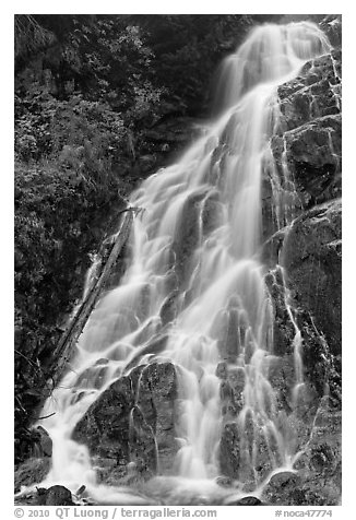 Waterfall along North Fork of the Cascade River, North Cascades National Park.  (black and white)