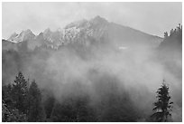 Peaks and fog, North Cascades National Park.  ( black and white)