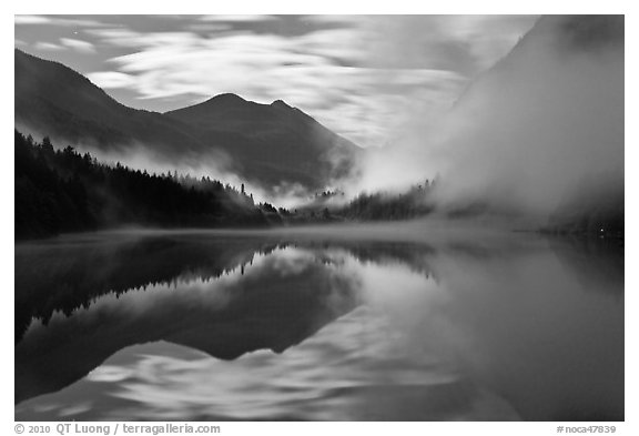 Moonlit fog, Diablo Lake, North Cascades National Park Service Complex. Washington, USA.