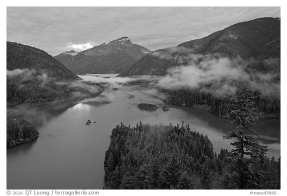 Sunrise, Diablo Lake, North Cascades National Park Service Complex.  (black and white)