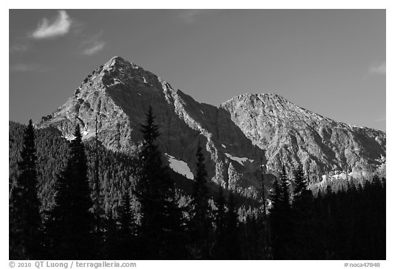 Greybeard Peak, morning, North Cascades National Park.  (black and white)
