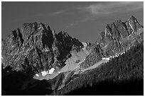 Rocky peaks on the eastern side of the range, North Cascades National Park.  ( black and white)