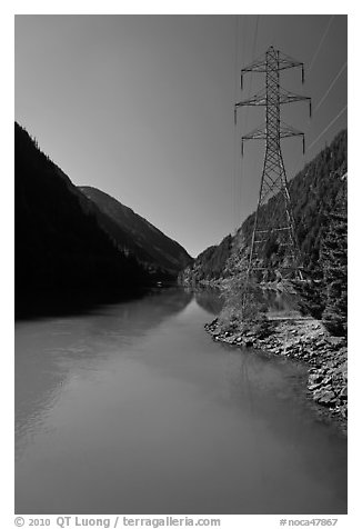 Turquoise waters in Gorge Lake,  North Cascades National Park Service Complex.  (black and white)