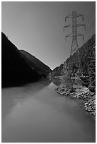 Turquoise waters in Gorge Lake,  North Cascades National Park Service Complex. Washington, USA. (black and white)