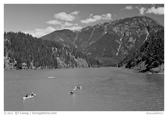 Canoes and kayaks on Diablo Lake,  North Cascades National Park Service Complex. Washington, USA.