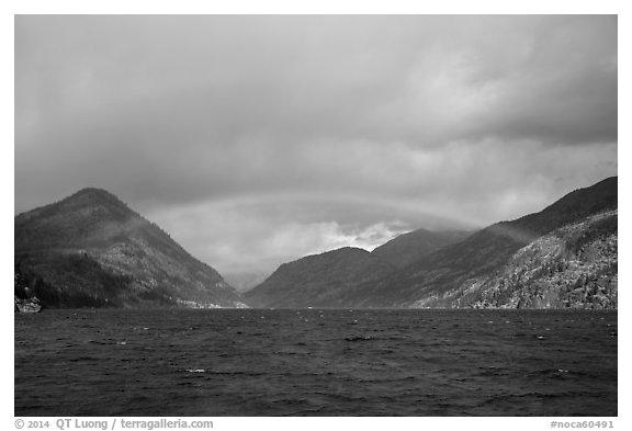 Rainbow over Lake Chelan, North Cascades National Park Service Complex.  (black and white)