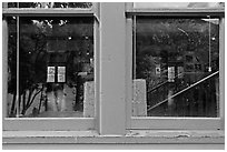 Lake Chelan, Golden West Visitor Center window reflexion, Stehekin, North Cascades National Park Service Complex.  ( black and white)