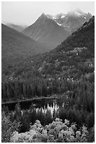Coon Lake and Agnes peak in autumn, North Cascades National Park Service Complex.  ( black and white)