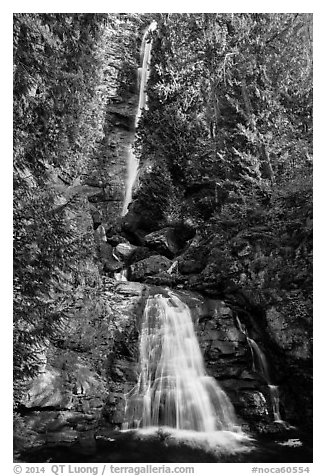 Rainbow Falls, Stehekin, North Cascades National Park Service Complex.  (black and white)