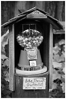 Bike through gumball dispenser, Stehekin, North Cascades National Park Service Complex.  ( black and white)