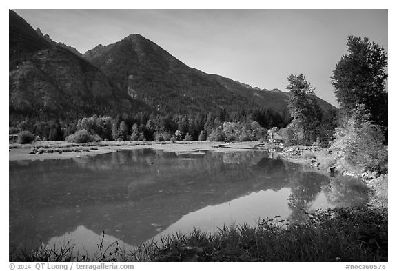 Lowever Stehekin valley and Lake Chelan, Stehekin, North Cascades National Park Service Complex.  (black and white)