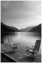 Two chairs on the shore of Lake Chelan, Stehekin, North Cascades National Park Service Complex.  ( black and white)