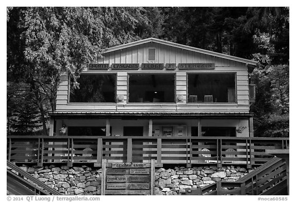 North Cascades Lodge at Stehekin, North Cascades National Park Service Complex.  (black and white)