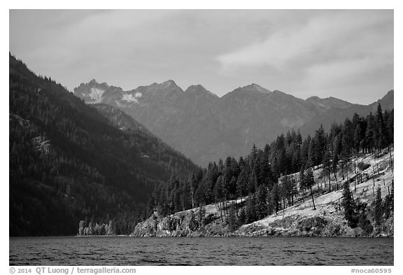 Peaks above Lake Chelan, North Cascades National Park Service Complex.  (black and white)