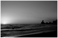 Shi-shi beach with sun setting. Olympic National Park, Washington, USA. (black and white)