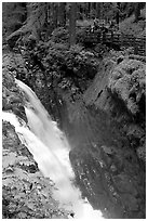 Sol Duc falls and observation platform. Olympic National Park, Washington, USA. (black and white)