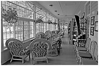 Sun room, Crescent Lake Lodge. Olympic National Park, Washington, USA. (black and white)