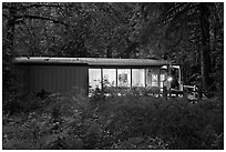 Hoh rain forest visitor center at dusk. Olympic National Park, Washington, USA. (black and white)