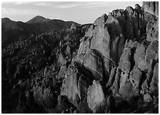 High Peaks with Chalone Peak in the distance, sunrise. Pinnacles National Park ( black and white)