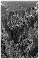 Rocky spires at sunset. Pinnacles National Park, California, USA. (black and white)