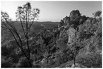 High Peaks at sunset. Pinnacles National Park, California, USA. (black and white)