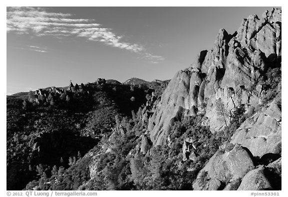 Crags raising above chapparal. Pinnacles National Park, California, USA.