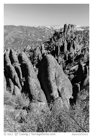 Igneous rock pinnacles and spires. Pinnacles National Park, California, USA.