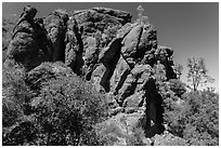 Cliff, Bear Gulch. Pinnacles National Park, California, USA. (black and white)