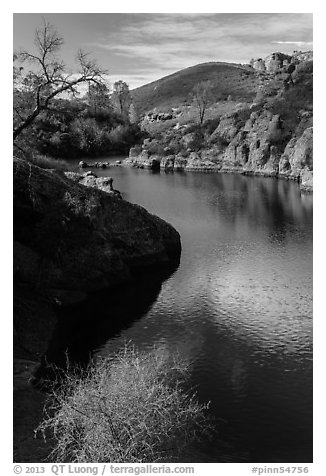 Ripples over water, Bear Gulch Reservoir. Pinnacles National Park, California, USA.