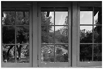 Condor Gulch pinnacles, Bear Gulch nature center window reflexion. Pinnacles National Park ( black and white)