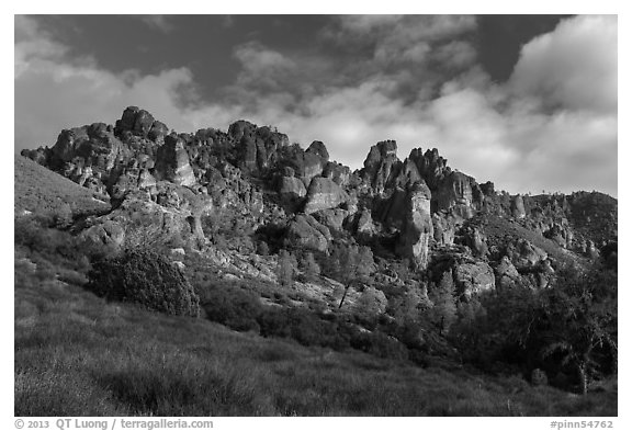 Pinnacles from West side. Pinnacles National Park (black and white)