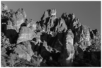 High Peaks spires, late afternoon. Pinnacles National Park, California, USA. (black and white)