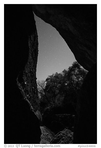 Looking out Balconies Cave at night. Pinnacles National Park, California, USA.