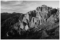 High Peaks at sunrise. Pinnacles National Park, California, USA. (black and white)