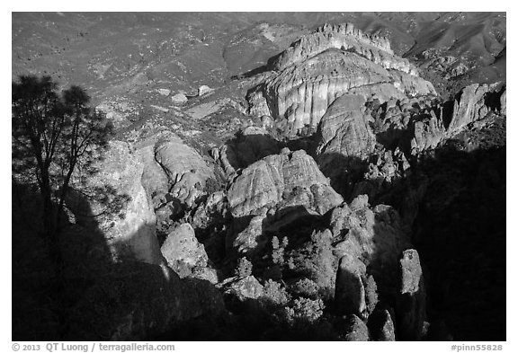 West side seen from High Peaks. Pinnacles National Park (black and white)