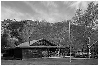 Visitor center and campground. Pinnacles National Park, California, USA. (black and white)