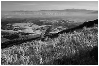 View over Salinas Valley from South Chalone Peak. Pinnacles National Park, California, USA. (black and white)